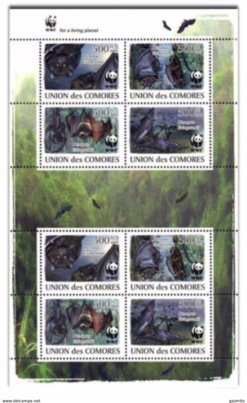 Comores 2009, WWF, Bats, 4val X2 In Sheetlet - Unused Stamps