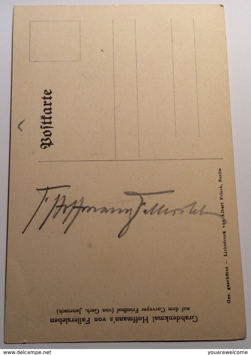 FRANZ HOFFMANN VON FALLERSLEBEN (1855-1927) Autogramm Maler Sohn Vom Autor Der Dt.Nationalhymne (autograph Painter - Sonstige & Ohne Zuordnung