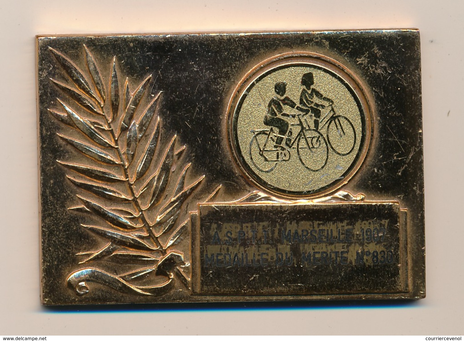 Plaque Métal Doré - ASPTT MARSEILLE 1907 Médaille Du Mérite - Daniel Deslandes 1982 / 1991 - Cycling