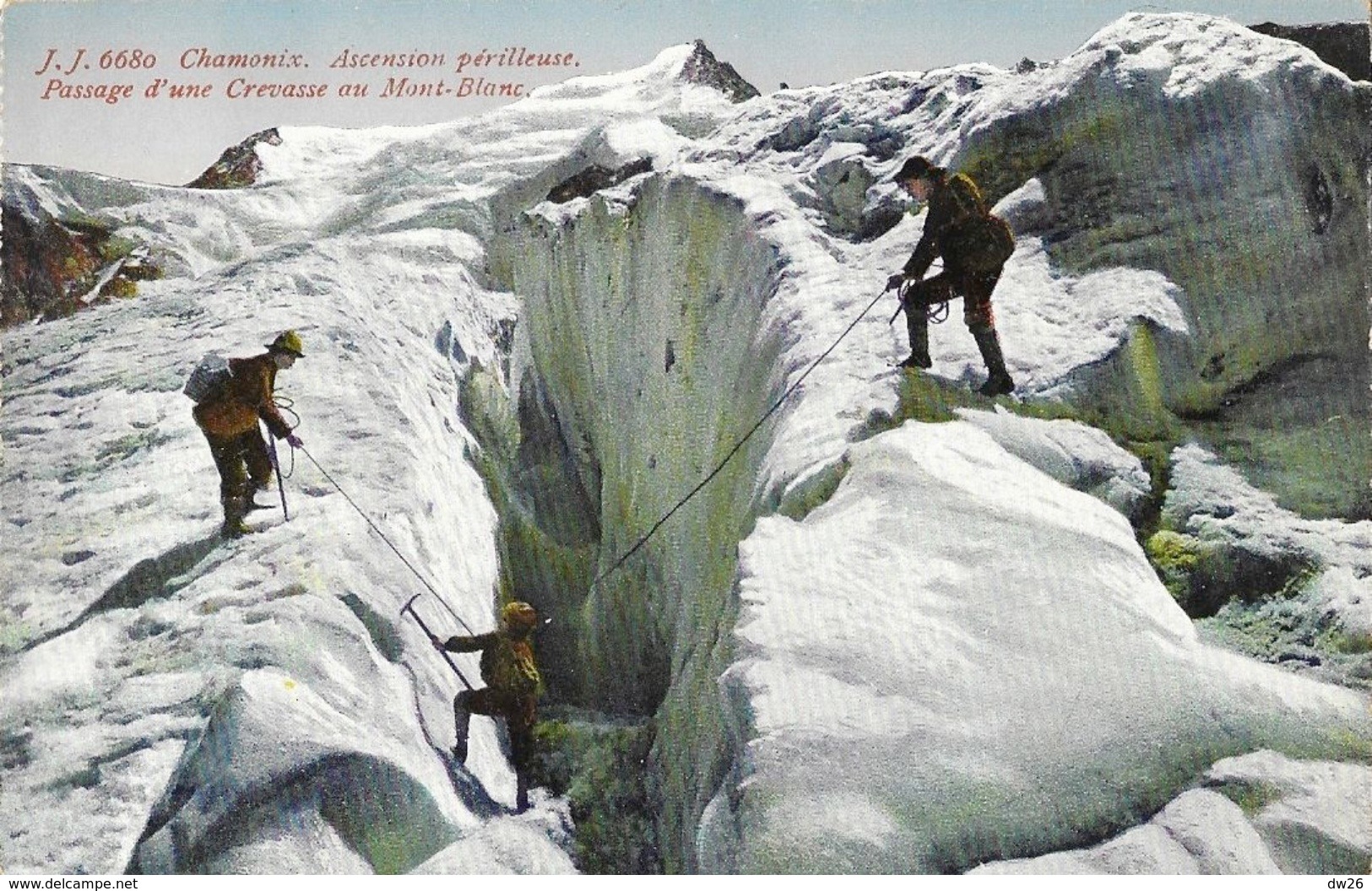 Alpinisme  Chamonix: Ascension Périlleuse, Passage D'une Crevasse Au Mont-Blanc - Carte J.J. Non Circulée - Alpinisme