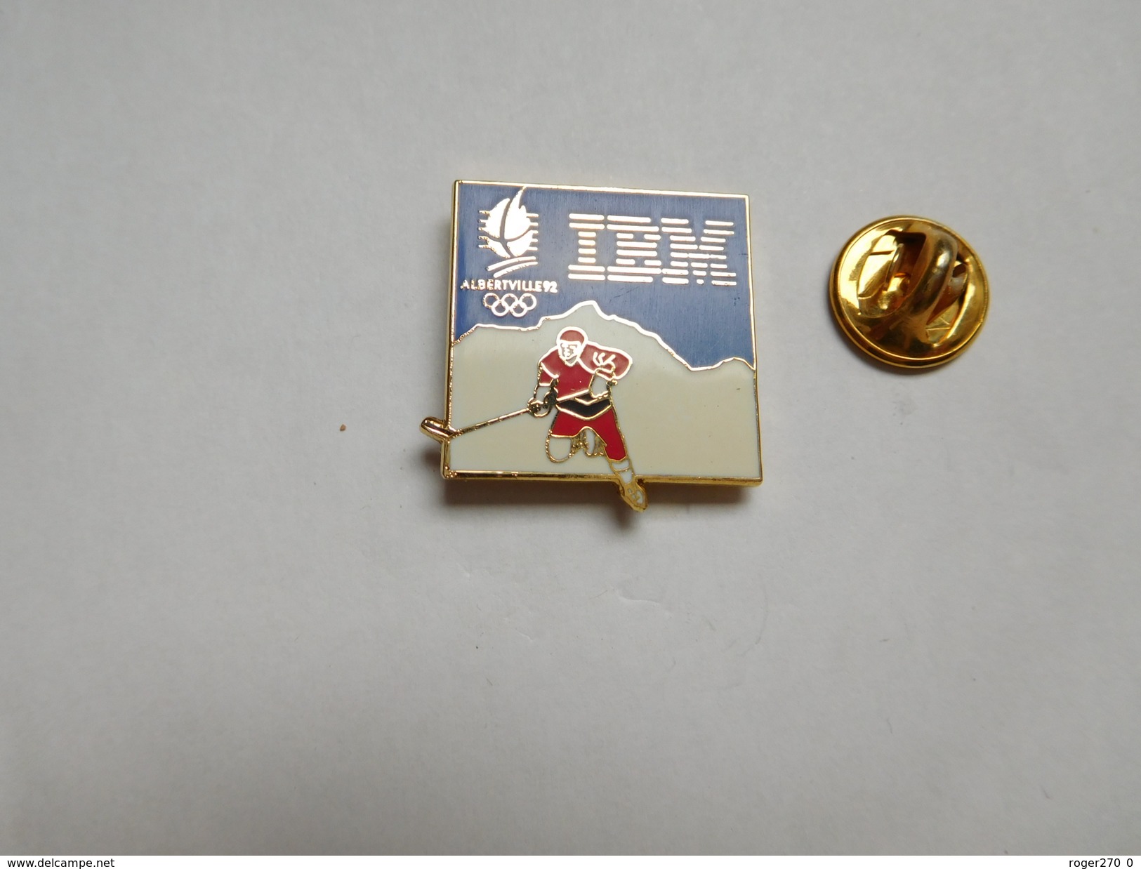 Superbe Pin's , Informatique , IBM , JO Jeux Olympiques Albertville 92 , Hockey - Informatique