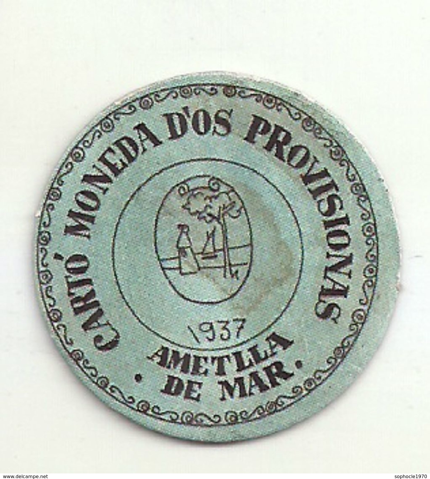 ESPAGNE - 1937 - République Espagnole - CATALOGNE - Ametlla De Mar - Carto Monéda D'os Provisionas Monnaie Carton Timbre -  Monnaies De Nécessité