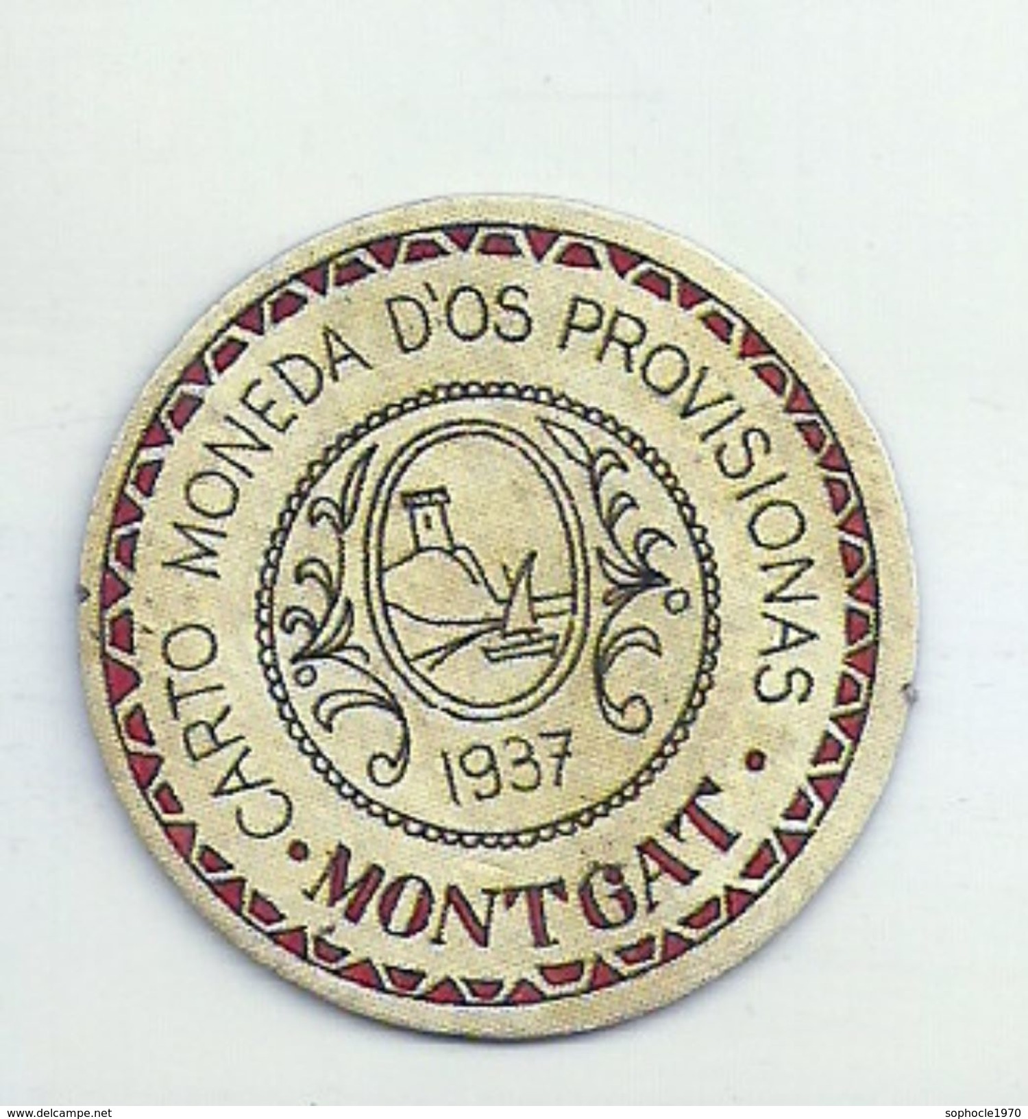 ESPAGNE - 1937 - République Espagnole  BARCELONE-MONTGAT Carto Monéda D'Uso Provisional - Monnaie Carton Timbre -  Monnaies De Nécessité