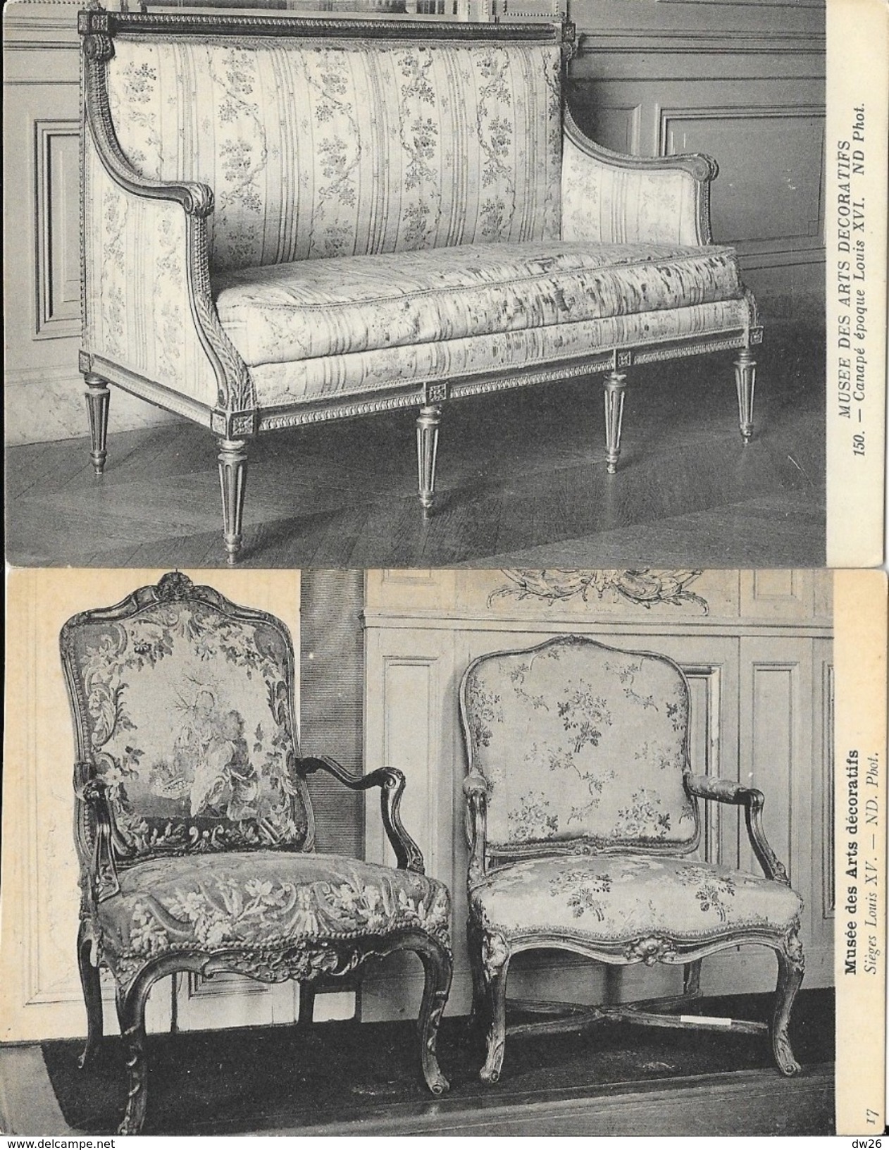 Lot n° 65 de 16 cartes ND - collection du Musée des Arts décoratifs: meubles, mobilier, objets d'art, sculptures...