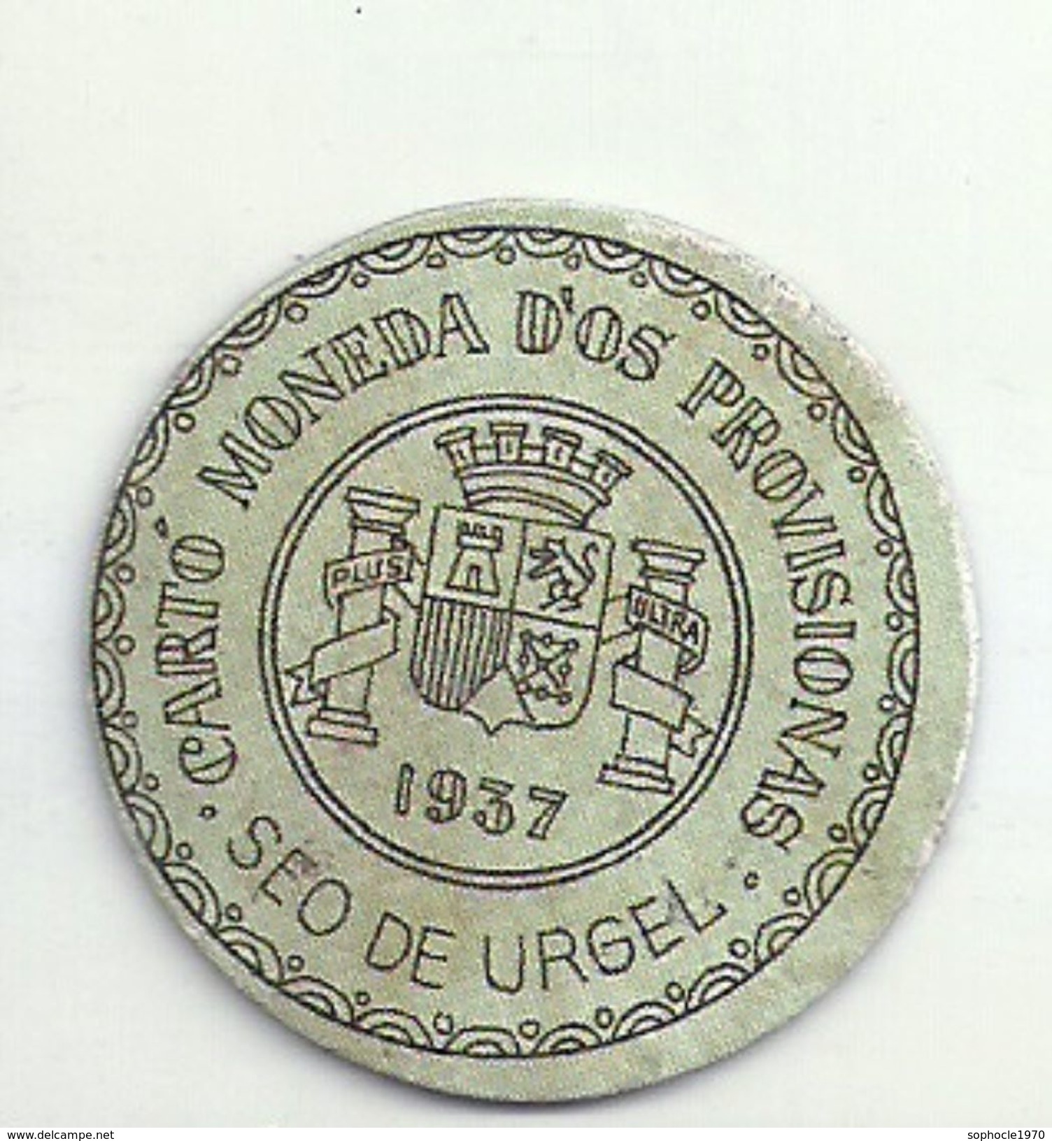 ESPAGNE - 1937 - République Espagnole  CATALOGNR - SEO DE URGEL -  Monéda D'Os Provisionas - Monnaie Carton Timbre -  Monnaies De Nécessité