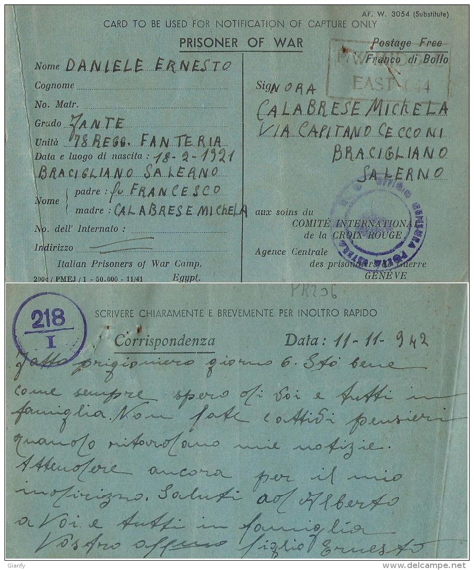 CAMPO PRIGIONIERI TRANSIT POW CAMP RAS EL TIN EGITTO 1942 BRACIGLIANO - Military Mail (PM)