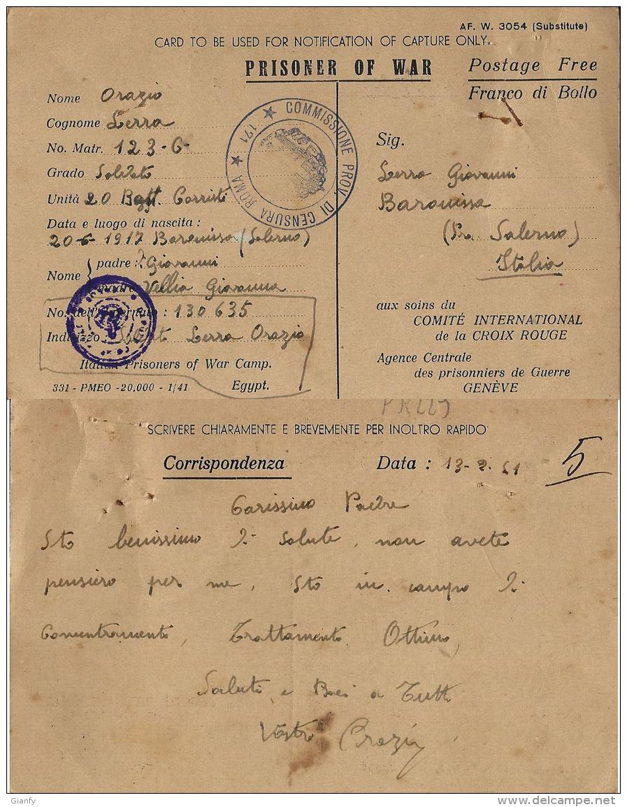 CAMPO PRIGIONIERI TRANSIT POW CAMP RAS EL TIN EGITTO 1941 BARONISSI - Military Mail (PM)