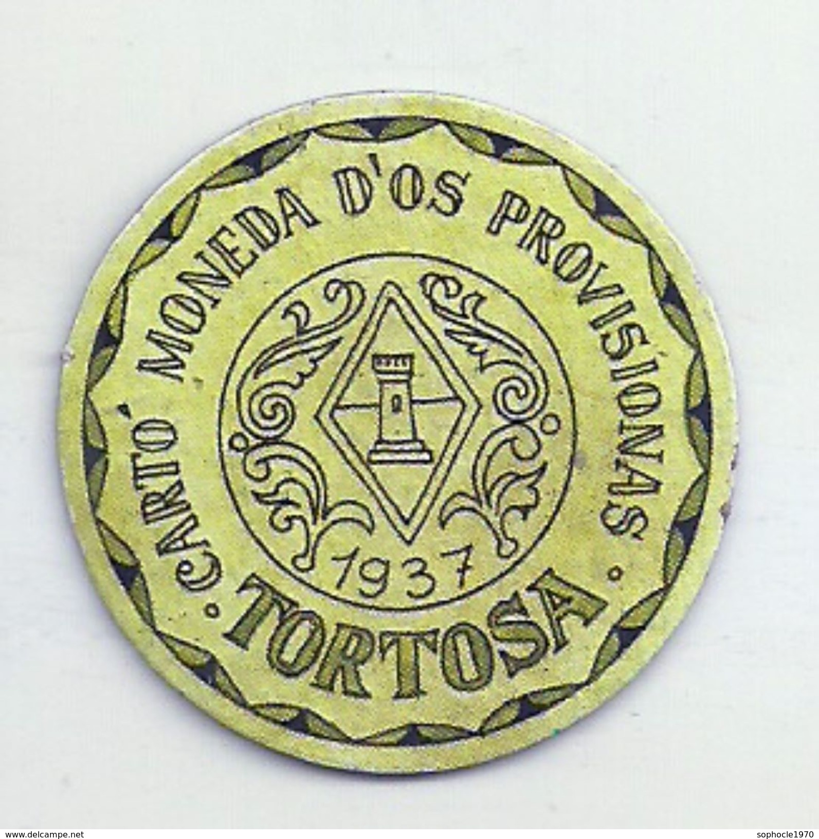 ESPAGNE - 1937 - République Espagnole  CATALOGNE - TORTOSA-  Monéda D'Os Provisionas - Monnaie Carton Timbre -  Monnaies De Nécessité