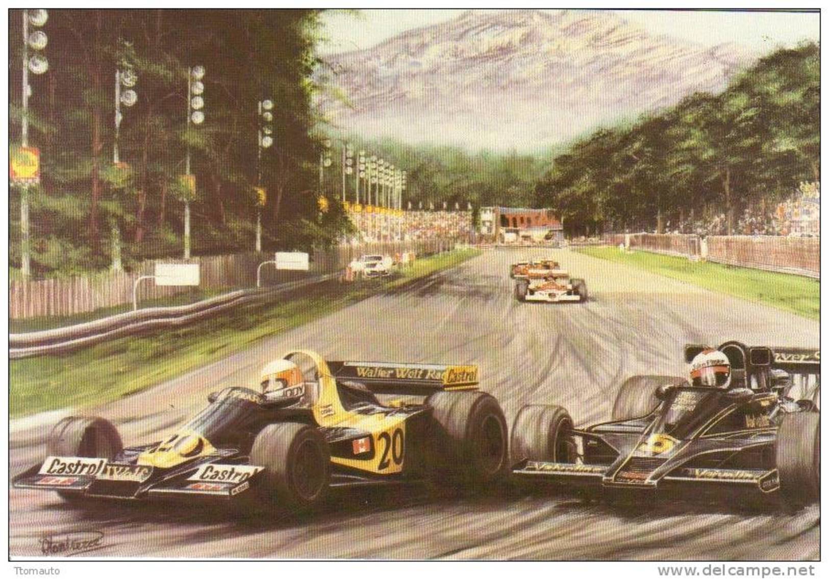 Italian GP - 1976  -  Mario Andretti - Lotus - Jody Scheckter - Wolf   -  Art Card By Alan Preece - Grand Prix / F1