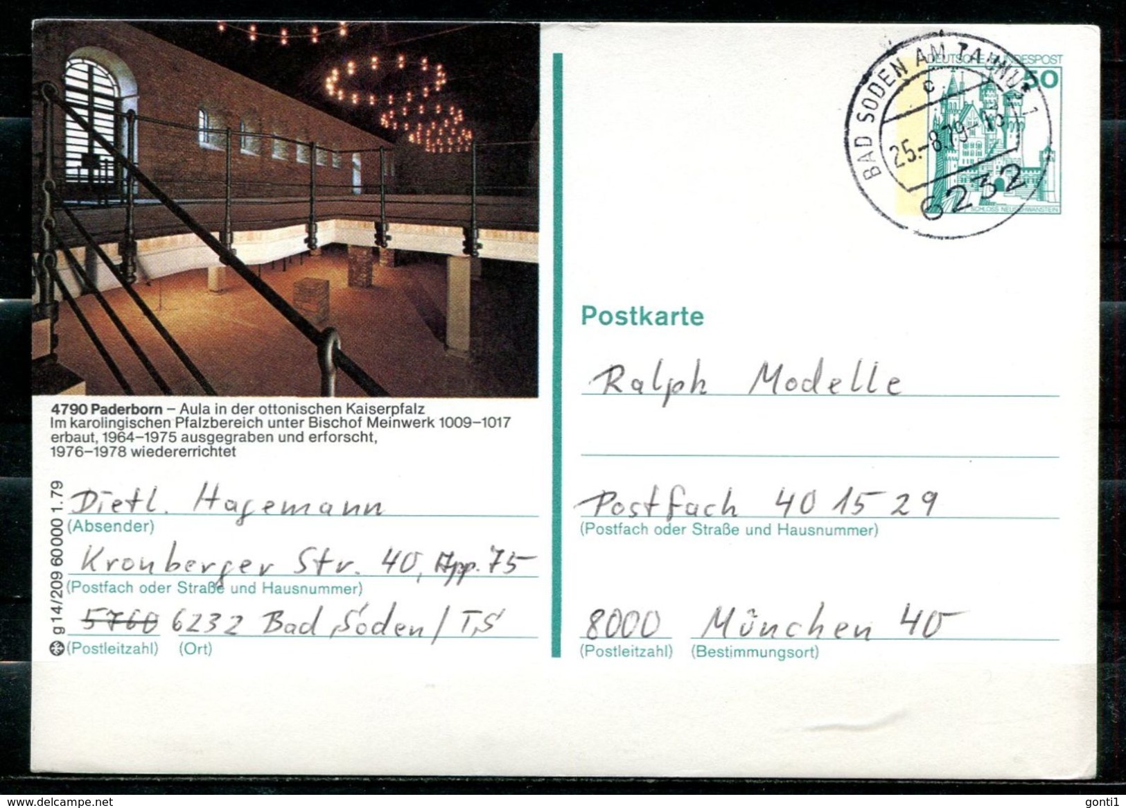 Germany 1979 Bildganzsache"Paderborn,Aula"Mi.Nr.P129 G14/209 Mit TST"Bad Soden"bef."Bad Soden-München"1 GS Used - Cartoline Illustrate - Usati