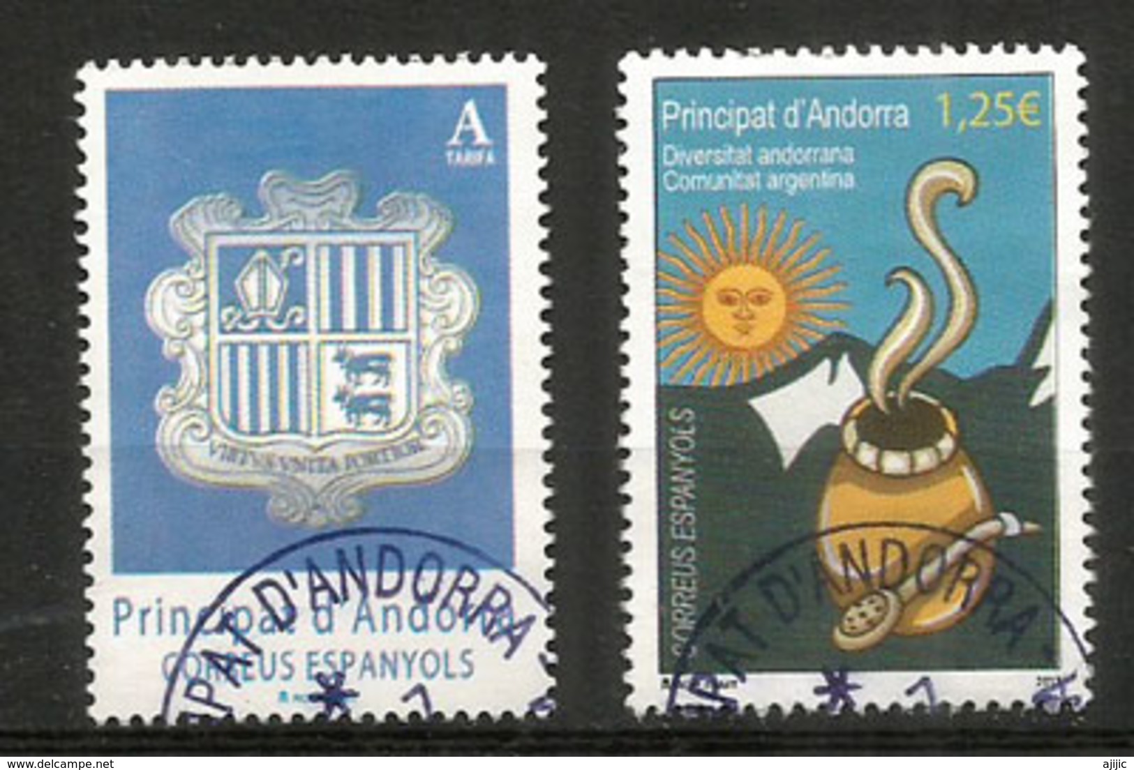 Homenaje A La Comunidad Argentina En Andorra.  2 Timbres Oblitérés 1 ère Qualité - Used Stamps