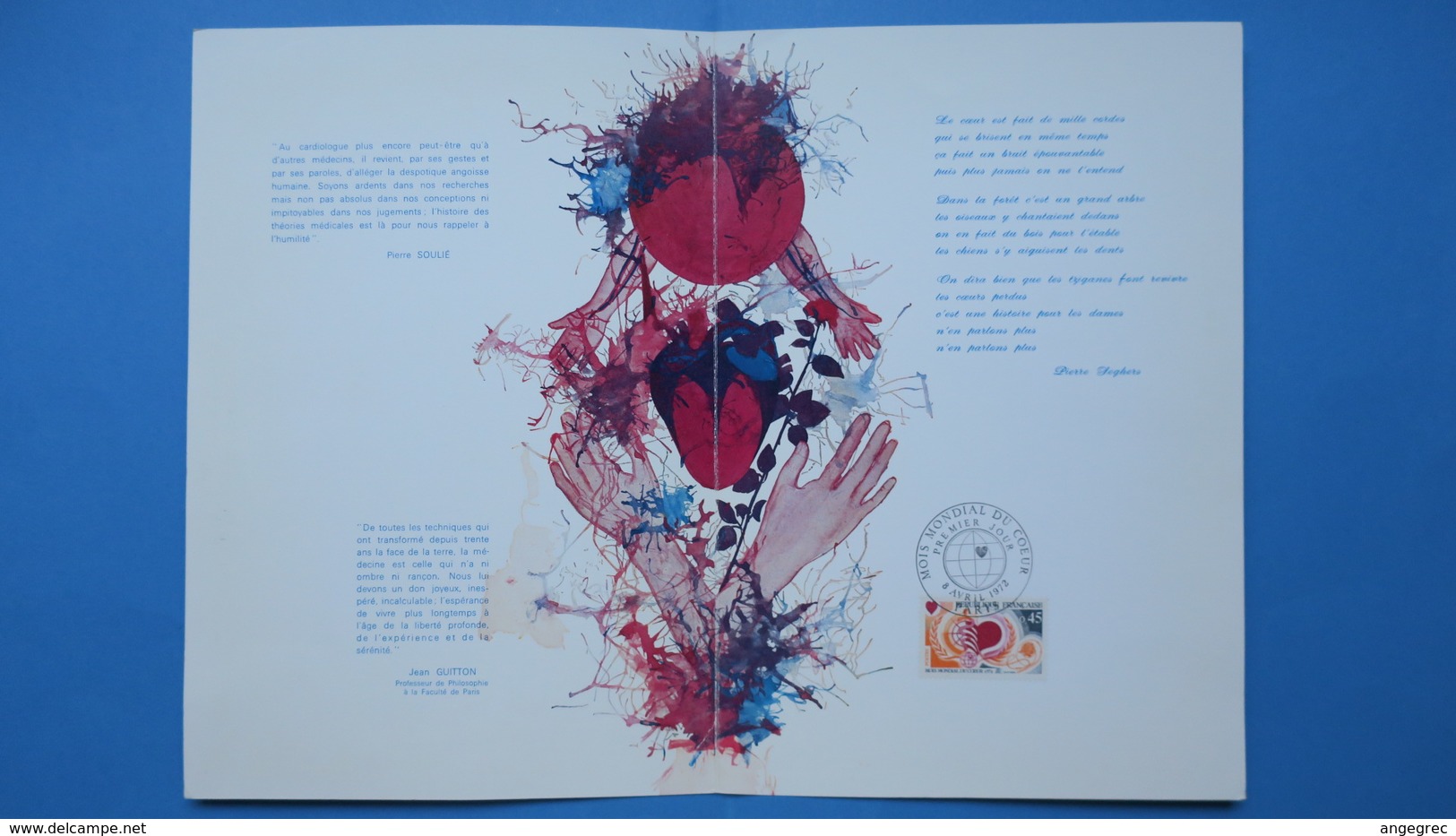 Plaquette N°869 ,"Mois Mondial Du Coeur, Premier Jour 8 Avril 1972" Hommage à La Médecine Cardiologique 4000 Exemplaire - Andere Pläne