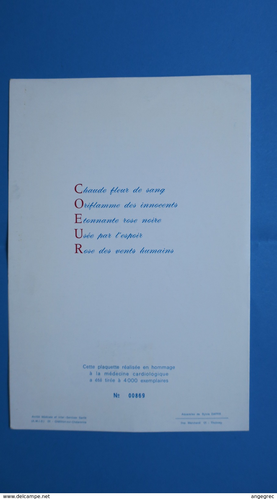 Plaquette N°869 ,"Mois Mondial Du Coeur, Premier Jour 8 Avril 1972" Hommage à La Médecine Cardiologique 4000 Exemplaire - Other Plans