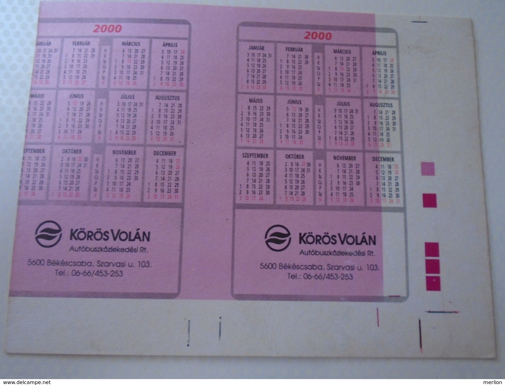 AD00011.07  Impression Défectueuse Defective Printing  Error Calendar  - Autobus Hungary Körös Volan  RARE !!!  Uncut - Formato Piccolo : 1991-00