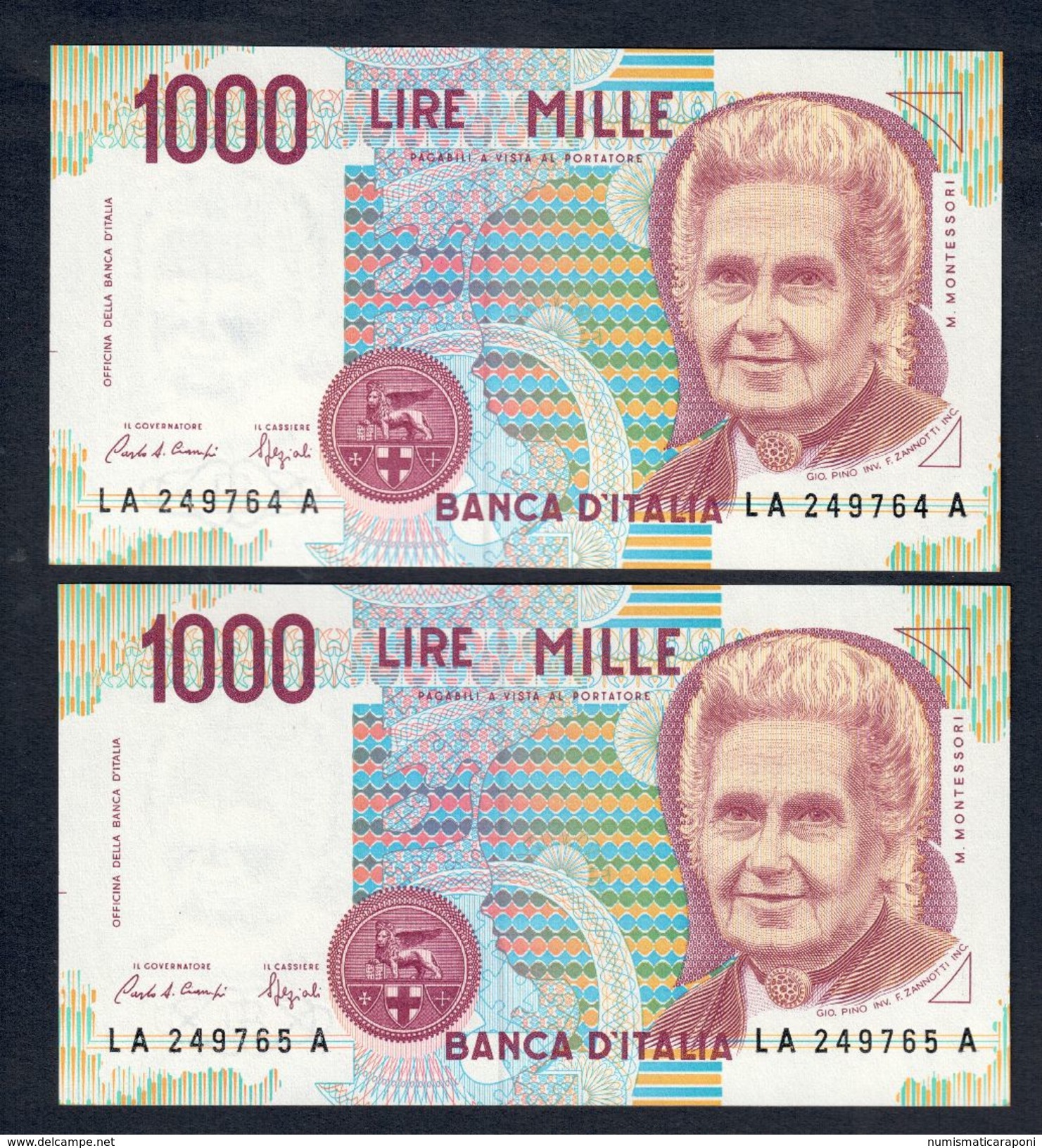 1000 LIRE MARIA MONTESSORI SERIE A 1990 DA MAZZETTA 2 Consecutivi LOTTO 257 - 1000 Lire