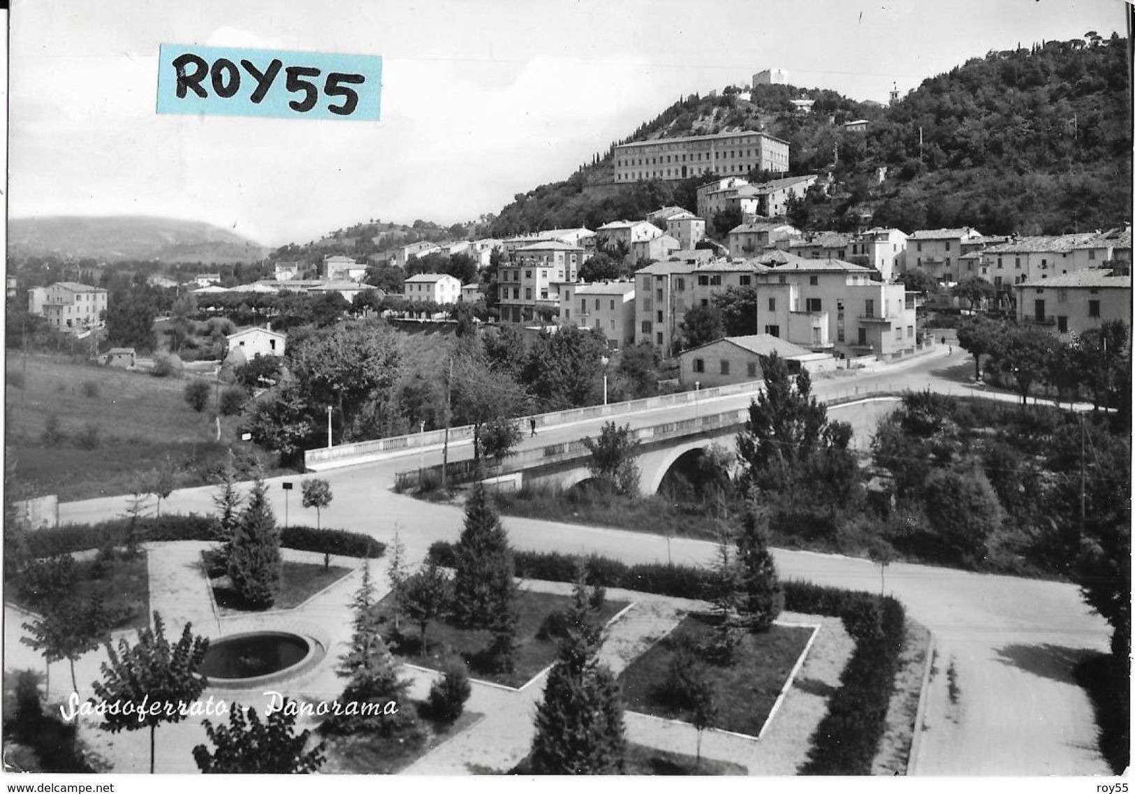 Marche-ancona-sassoferrato Veduta Panorama Interno Citta Case Giardini Ponte Anni 50/60 - Altri & Non Classificati