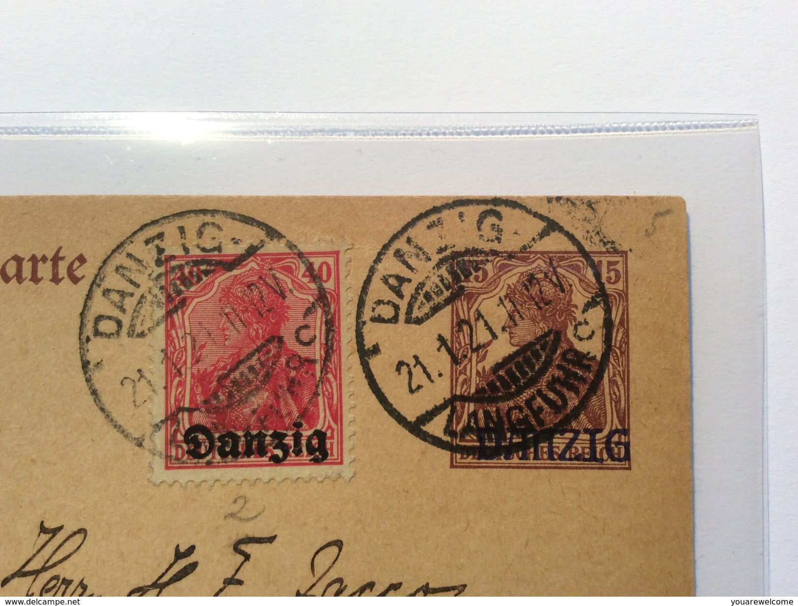 Danzig Ganzsache 1920 Postkarte Michel P5 + Mi.6, 17 Gestempelt 1921> Schweden (Poland Polen Brief Cover Sweden - Postal  Stationery