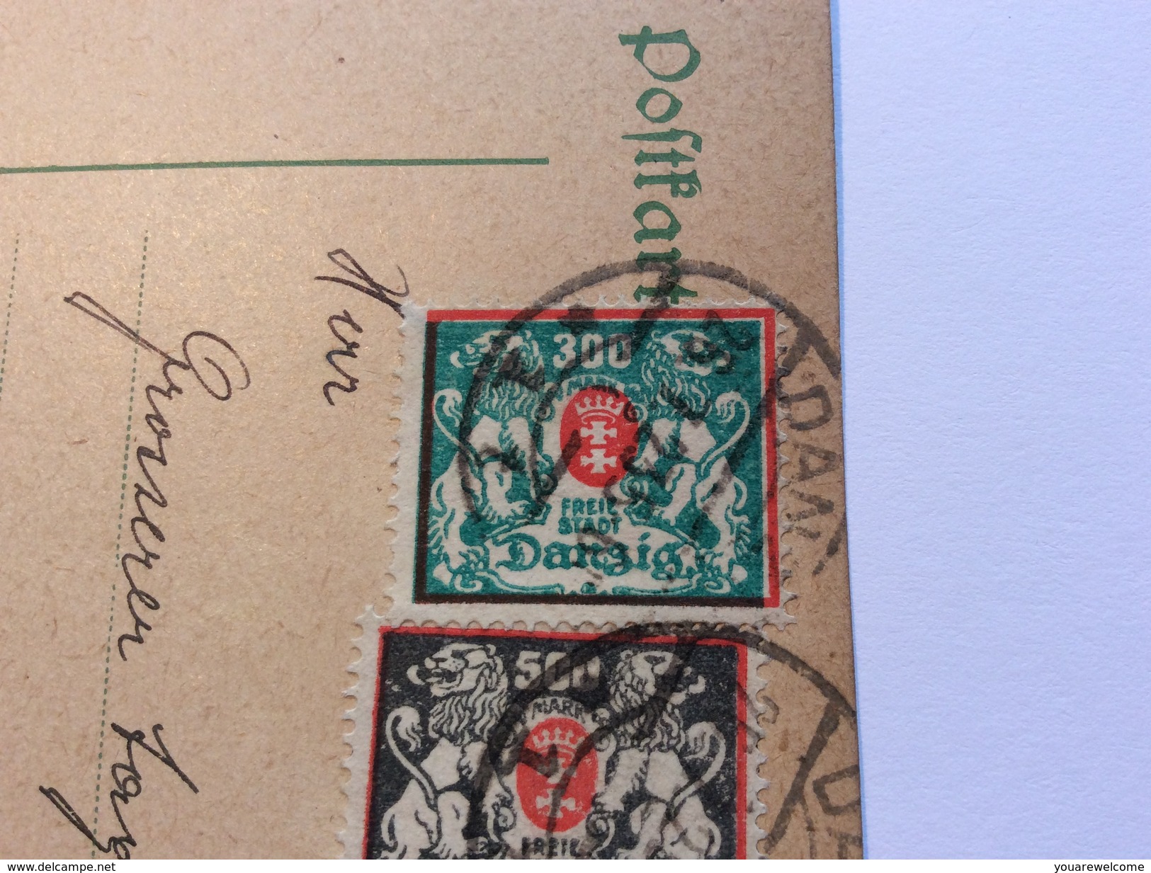 Danzig Ganzsache 1922 Postkarte Michel P20 + Mi. 121, 130F ?, 144 Gestempelt 1923> Dänemark (Poland Polen Brief Cover - Postwaardestukken