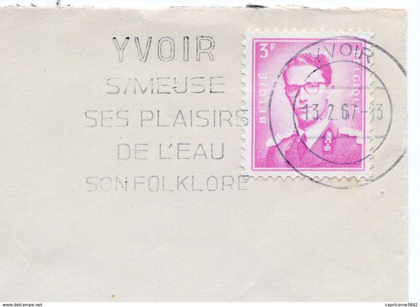 1967 - Belgique - Obl "YVOIR S/MEUSE SES PLAISIRS DE L'EAU - SON FOLKLORE" - Tp Roi Baudoin N°1067 - Otros & Sin Clasificación