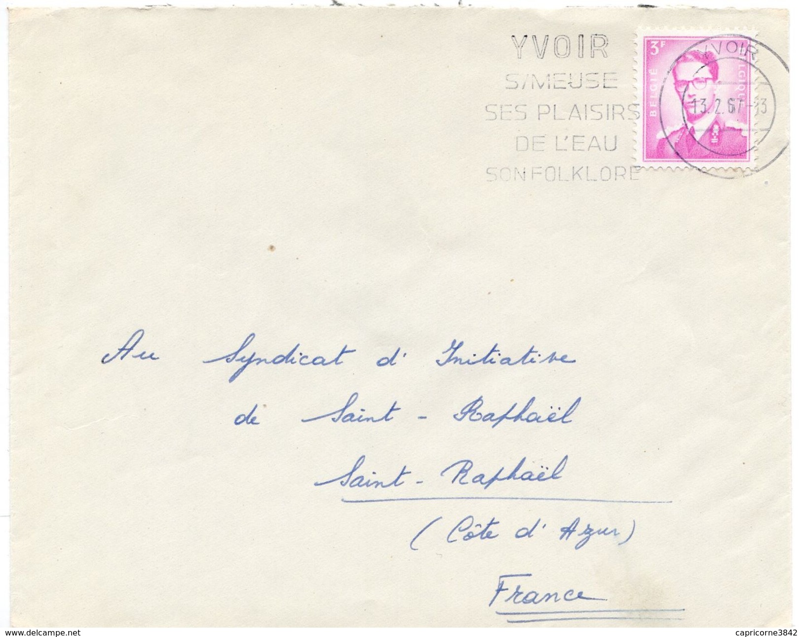 1967 - Belgique - Obl "YVOIR S/MEUSE SES PLAISIRS DE L'EAU - SON FOLKLORE" - Tp Roi Baudoin N°1067 - Otros & Sin Clasificación