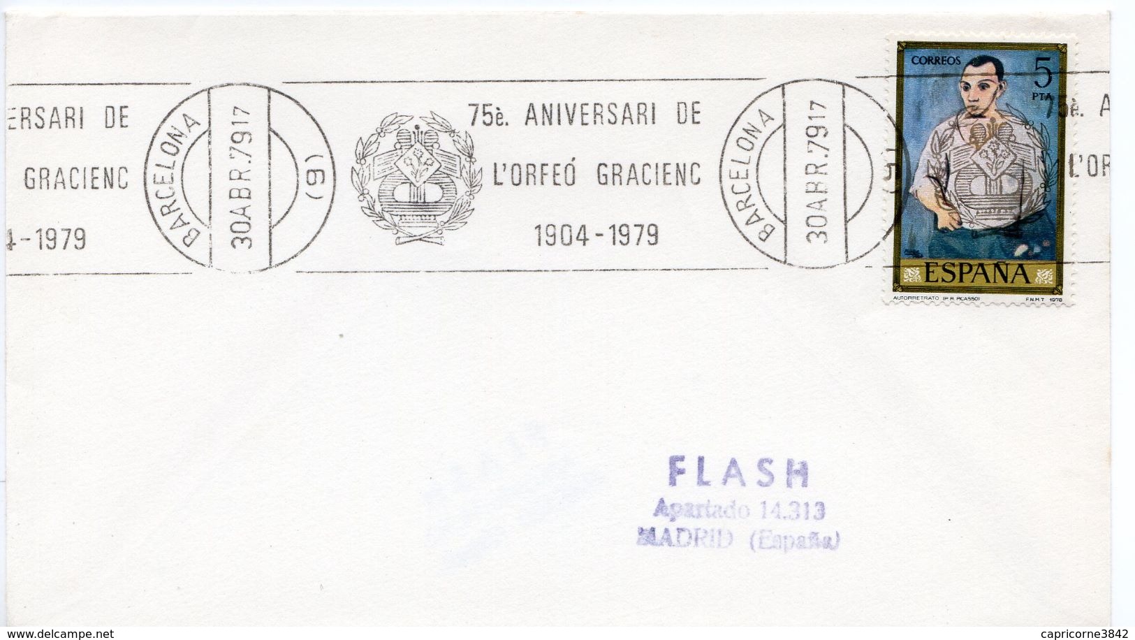 1979 - Espagne - Obl "75e Aniversari De L'Orfeo Gracienc 1904-1979" - Tp Picasso N°2128 - Cartas & Documentos