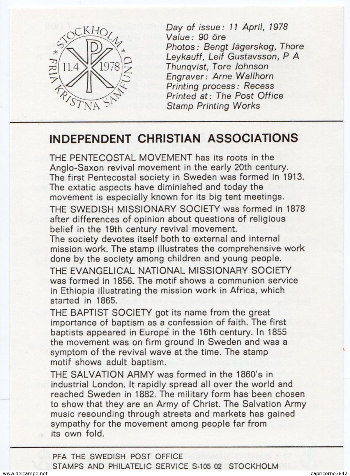 1978 - Suede - FDC - Eglises Chrétiennes Libres - Tp N° 999 à 1003 - FDC