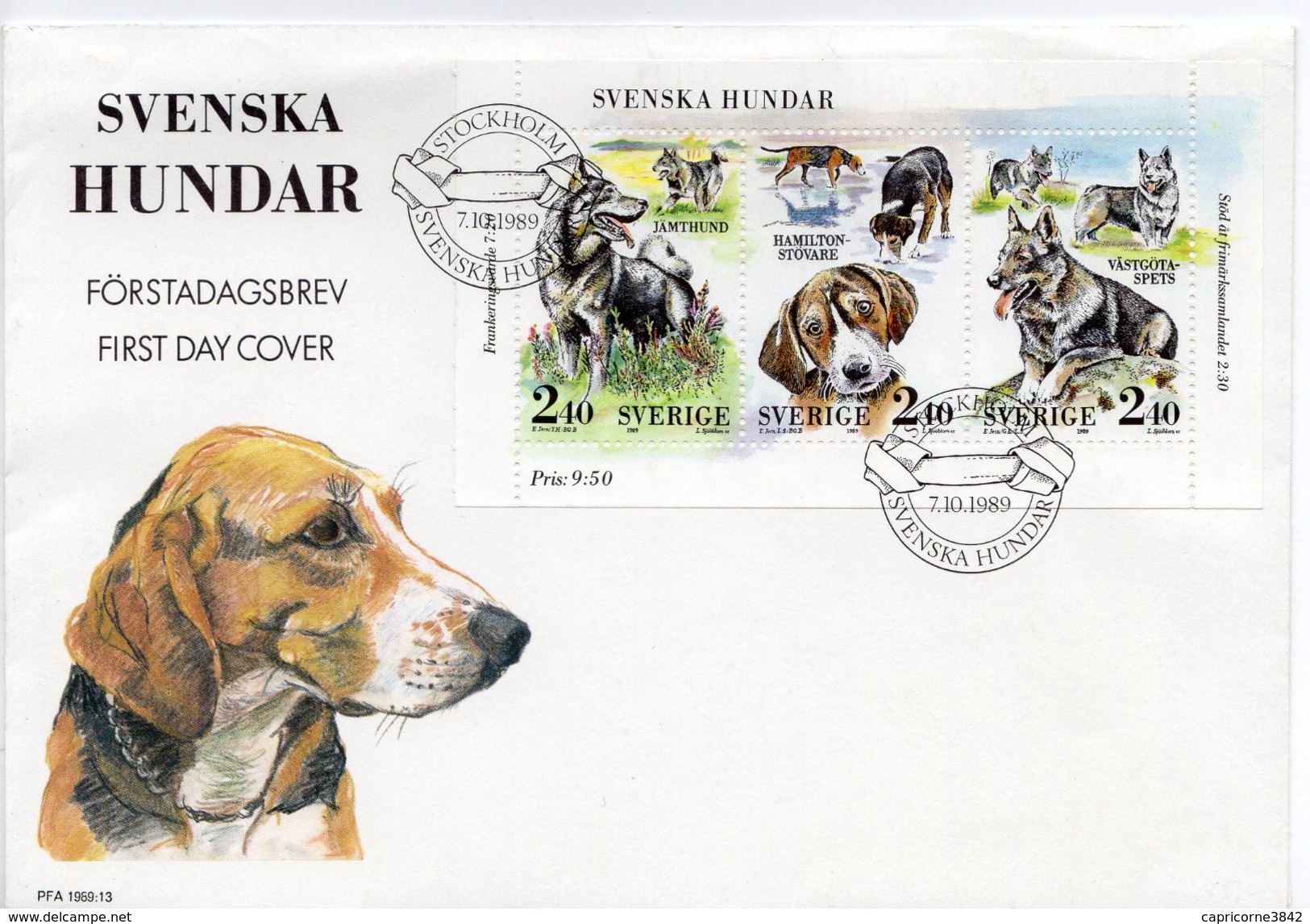 1989 - Suede - Centenaire Du Club Canin Suedois - Races De Chiens - Tp Du Feuillet N°17 (1551 à 1553) - FDC