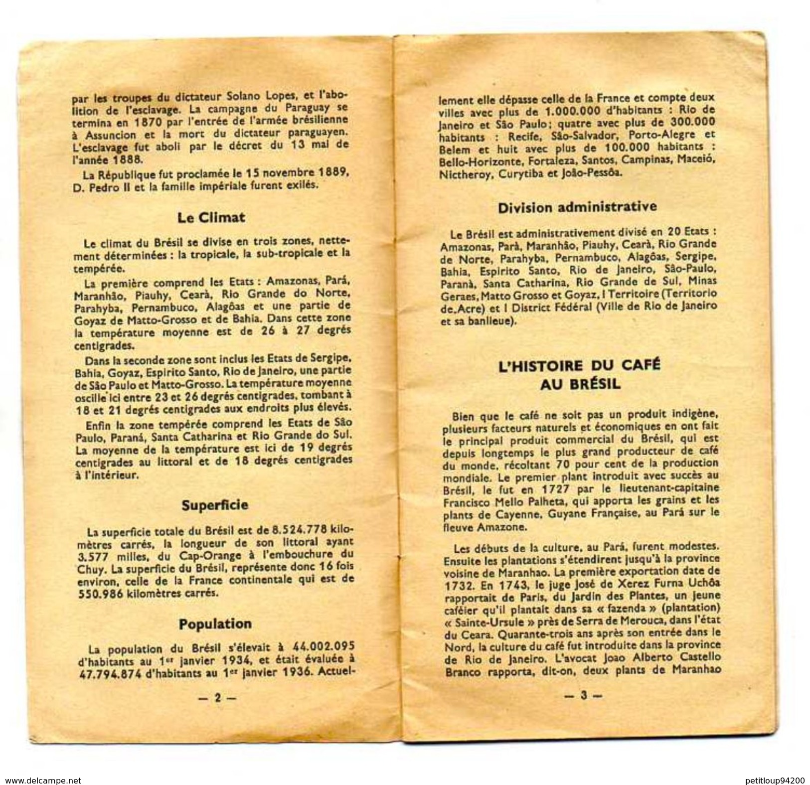 DOCUMENT COMMERCIAL CAFE DU BRESIL Département National Du Café  EXPOSITION 1937 - Straßenhandel Und Kleingewerbe