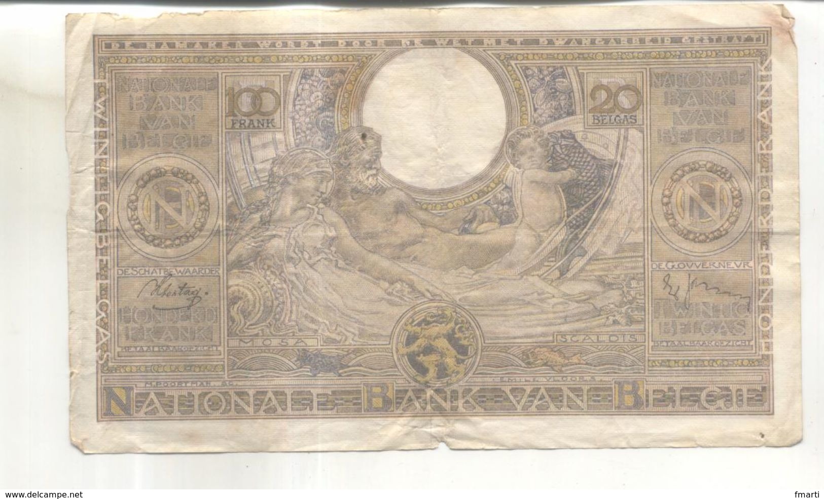 Billet 100 Francs 20 Belgas Banque Nationale De Belgique, 31 Mai 1938 (vendu Dans L'état) - 100 Francs & 100 Francs-20 Belgas