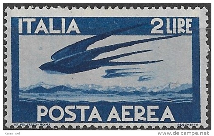 ITALY 1945 Air. Swallow In Flight -  2l. - Blue MH - Luftpost