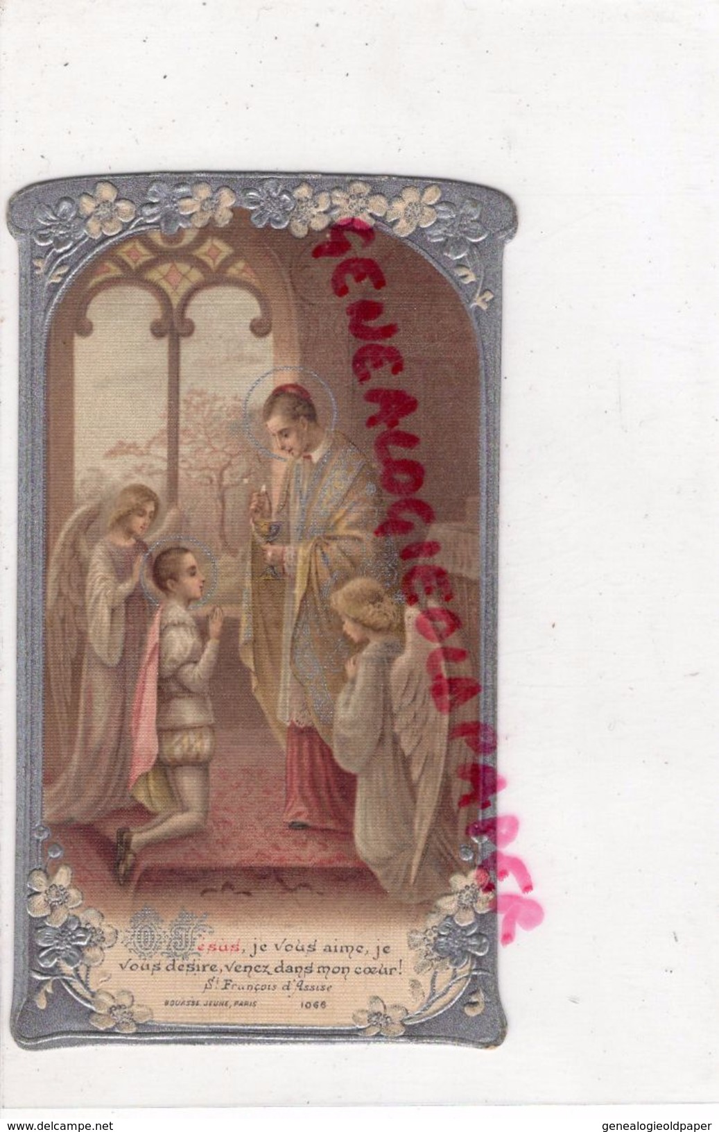 87 -LIMOGES- EGLISE ST SAINT MICHEL DES LIONS -SOUVENIR 1ERE COMMUNION MARCEL PARISET  -1908- JESUS ST FRANCOIS ASSISE - Andachtsbilder