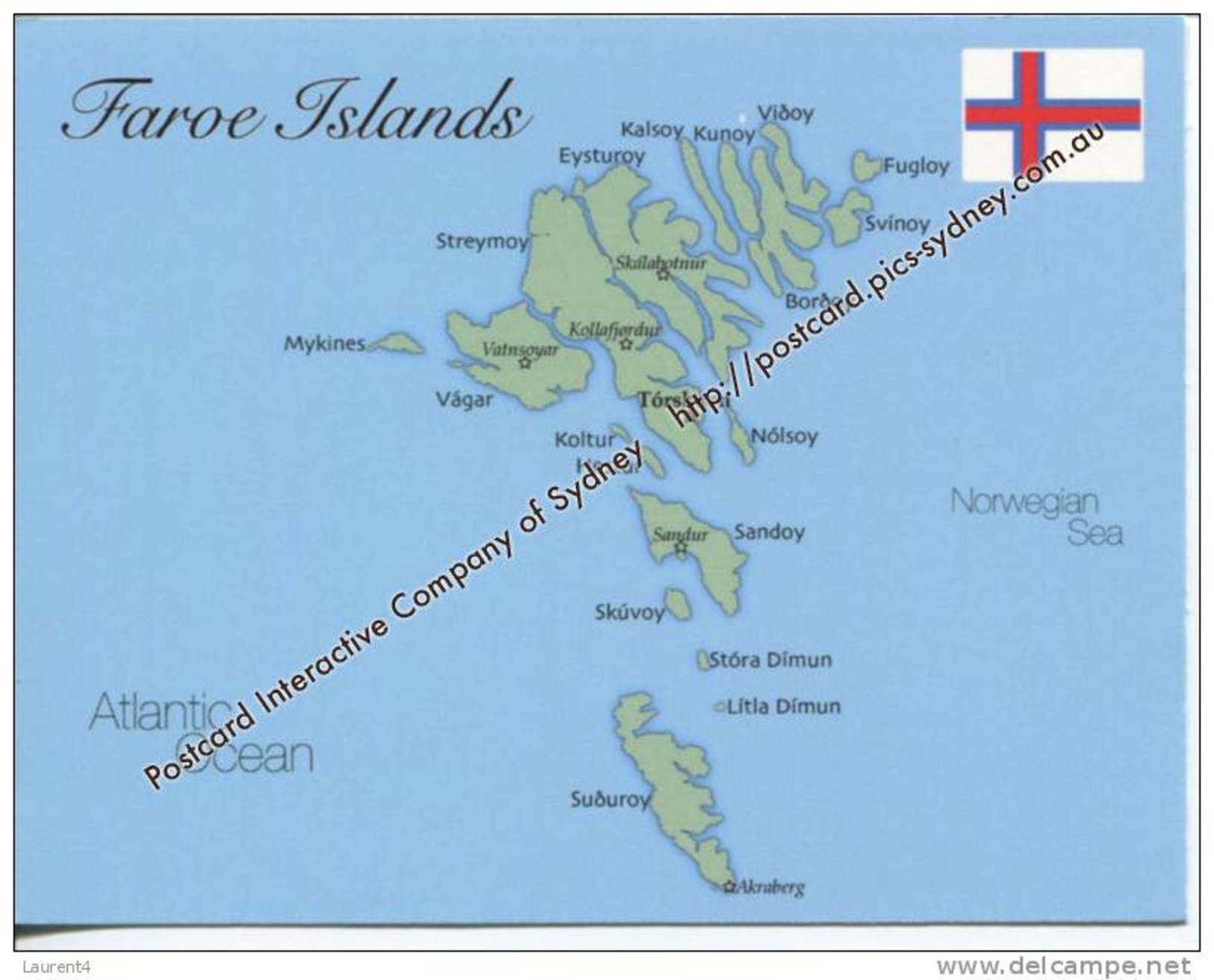 Map Postcard Of Faroe Islands - Carte Geographique De L´ile De Faroe - Faeröer