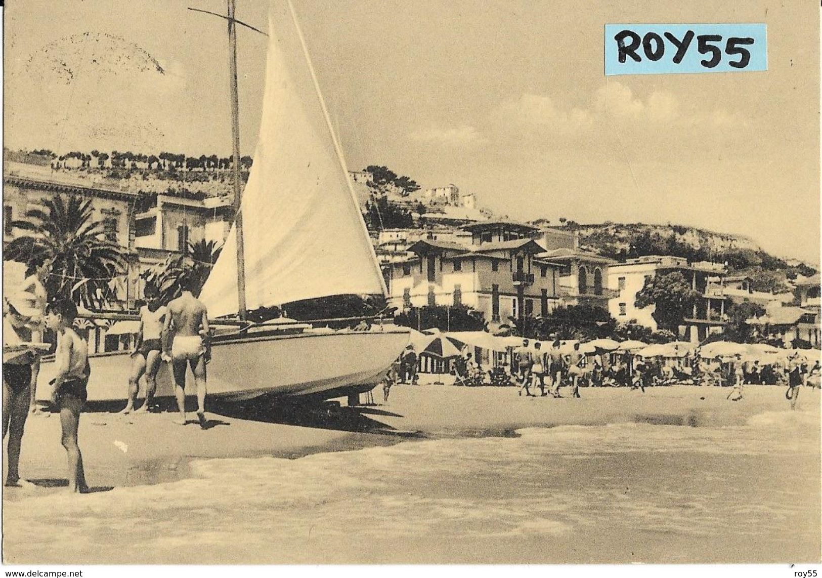 Marche-ascoli Piceno-grottammare La Ridente Spiaggia Di Grottammare Veduta Molto Bella Animatissima Anni 50 - Altri & Non Classificati