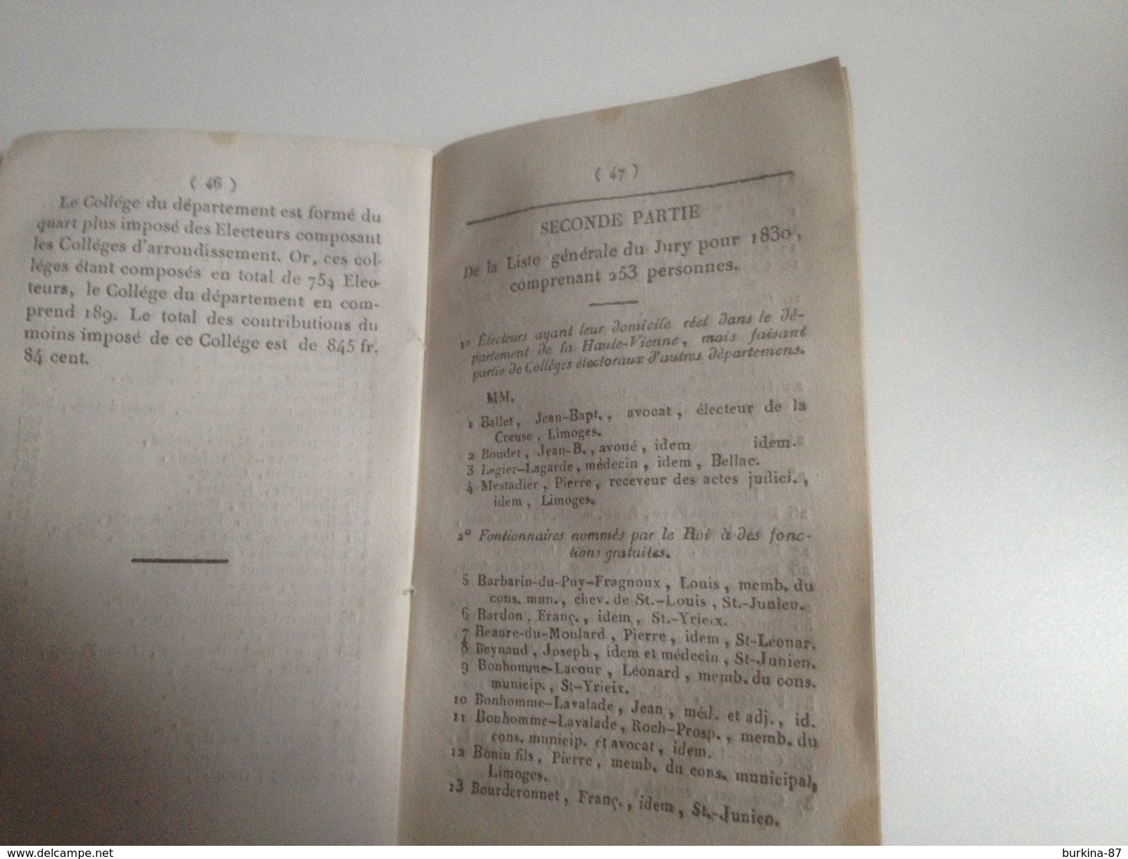 ANNUAIRE,  Du Département De La HTE VIENNE, 87, 1830 - Annuaires Téléphoniques