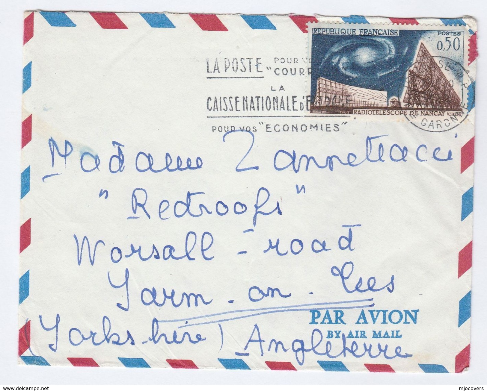 1960s FRANCE COVER RADIOTELESCOPE Astronomy Space Telecom Telescope Stamps  To GB - Astronomie