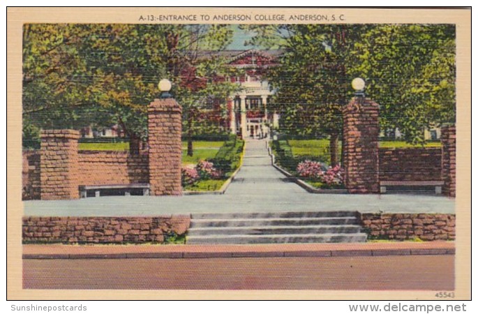 South Carolina Anderson Entrance To Anderson College - Anderson