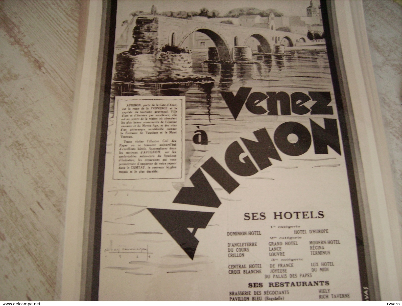 ANCIENNE PUBLICITE VENEZ A AVIGNON  1929 - Autres & Non Classés