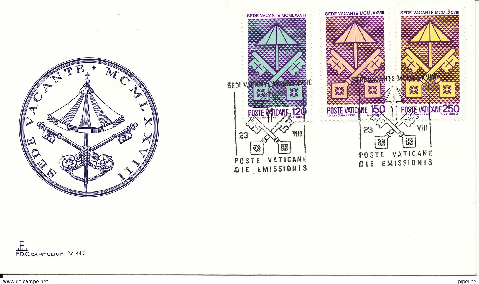 Vatican FDC 23-8-1978 SEDE VACANTE With Cachet - FDC