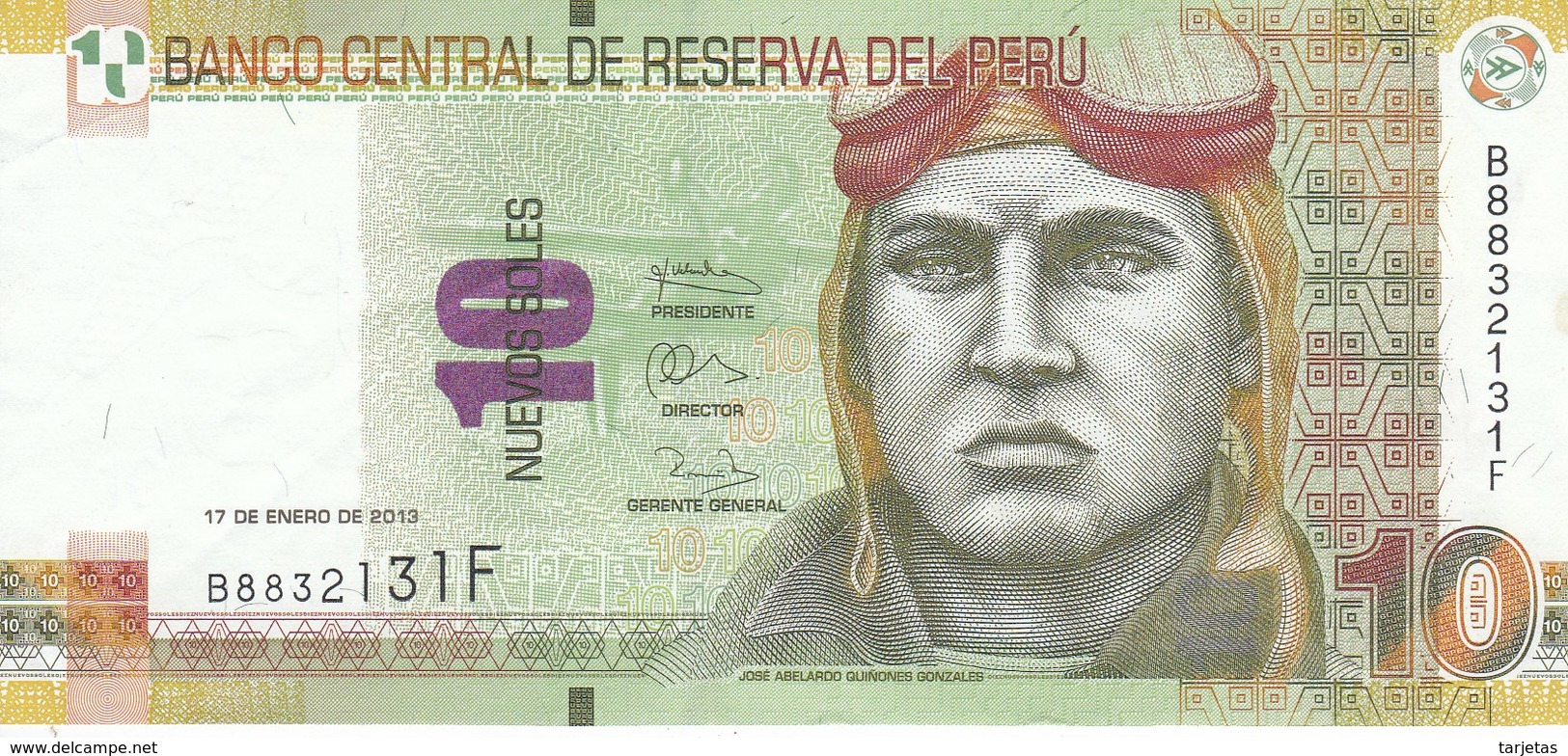 BILLETE DE PERU DE 10 NUEVOS SOLES DEL AÑO 2013 CALIDAD EBC (XF) (BANKNOTE) AVION-PLANE-AVIONETA - Perú