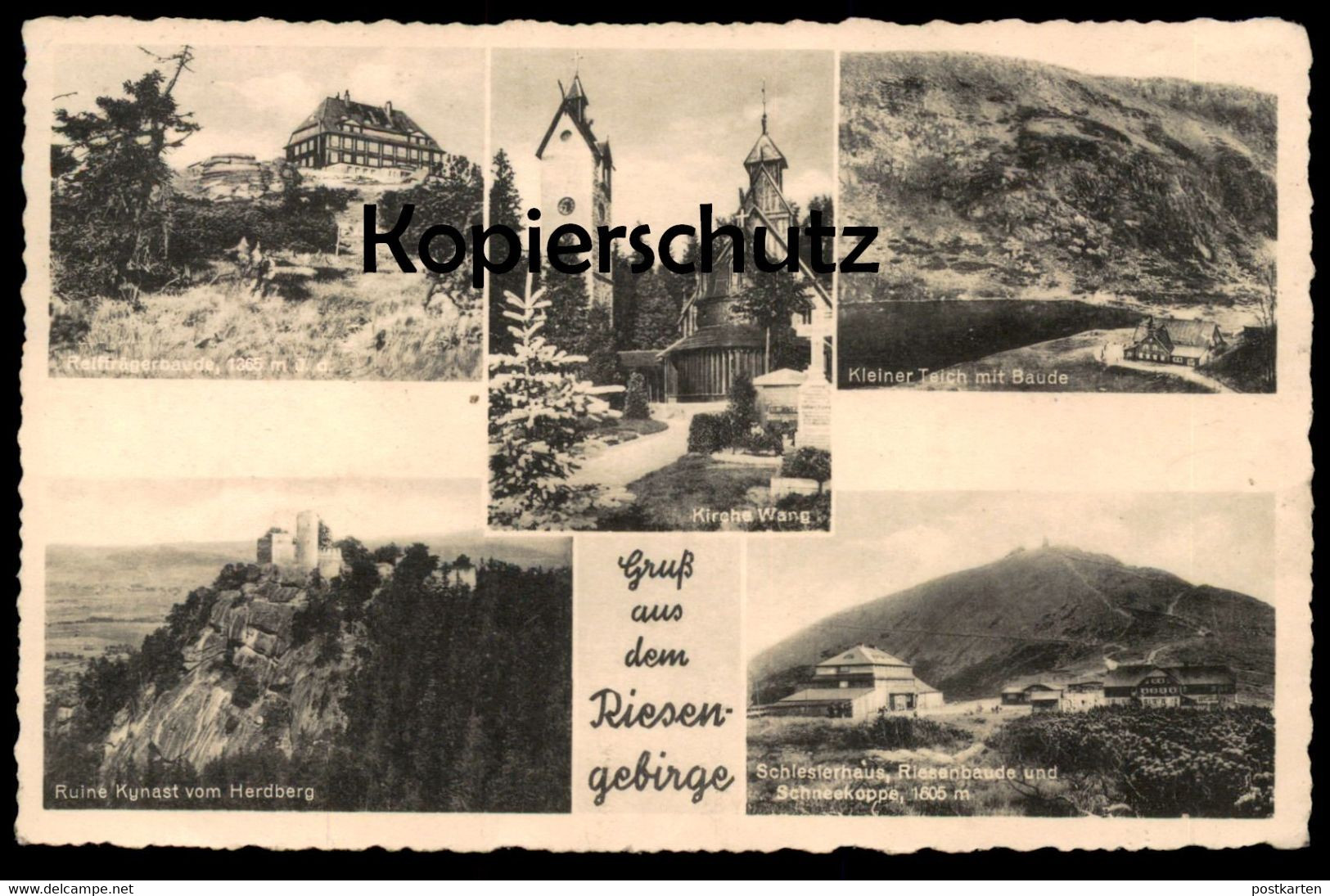 ALTE POSTKARTE GRUSS AUS DEM RIESENGEBIRGE SCHLESIERHAUS KIRCHE WANG KYNAST VOM HERDBERG REIFTRÄGERBAUDE Postcard Cpa - Schlesien