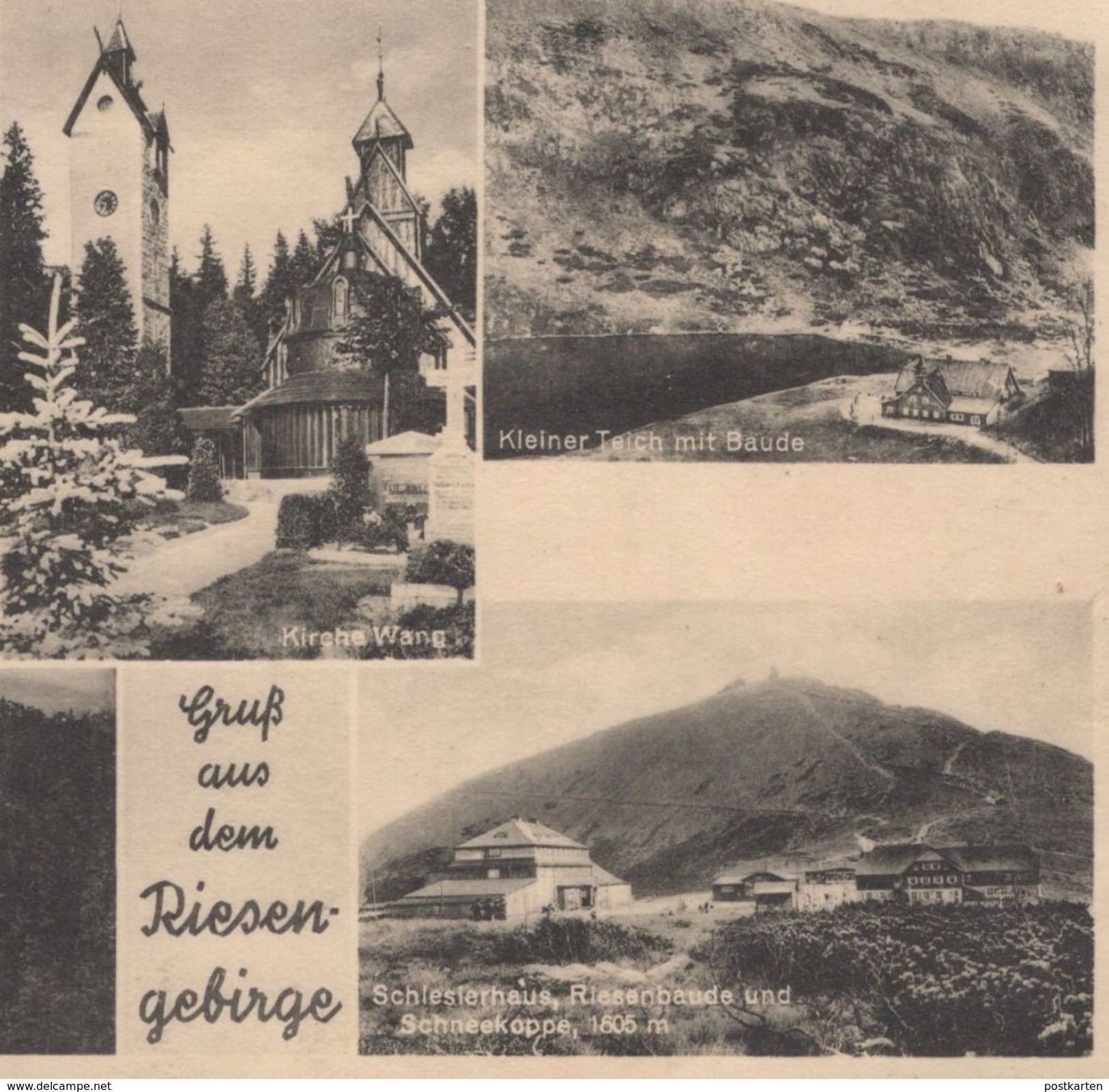 ALTE POSTKARTE GRUSS AUS DEM RIESENGEBIRGE SCHLESIERHAUS KIRCHE WANG KYNAST VOM HERDBERG REIFTRÄGERBAUDE Postcard Cpa - Schlesien