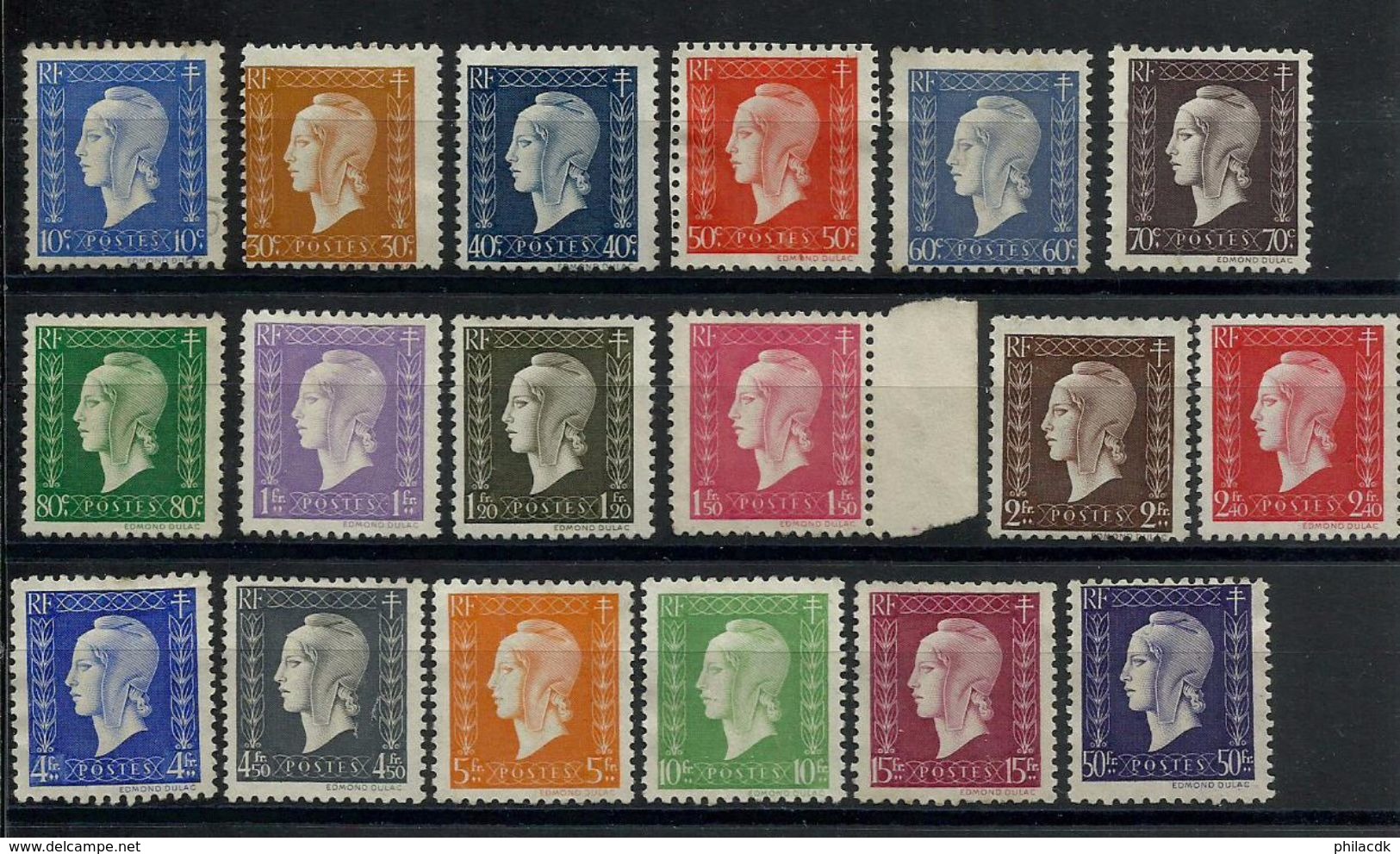 FRANCE - LOT DE 18 TIMBRES OBLITERES/NEUFS (*) SANS GOMME TYPE DULAC - 1944-45 Marianne Of Dulac