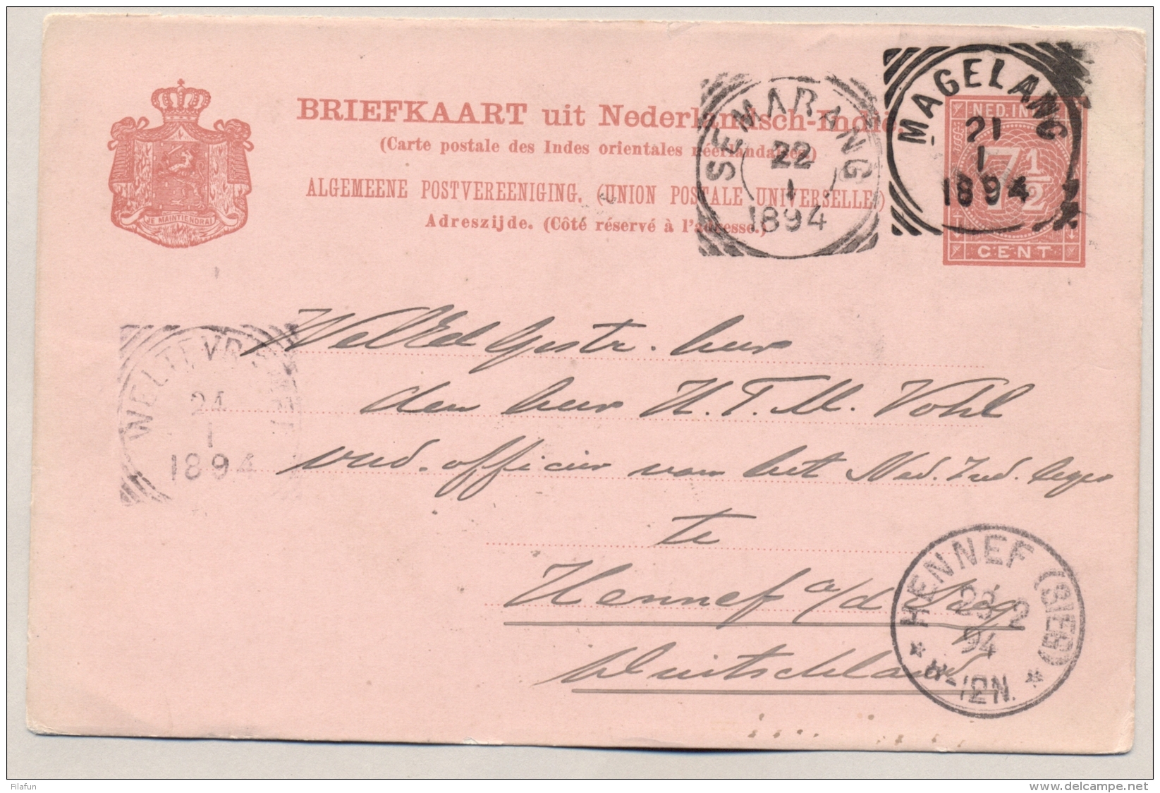 Nederlands Indië - 1894 - 7,5 Cent Briefkaart Van VK MAGELANG Naar Hennef / Deutschland - Nederlands-Indië