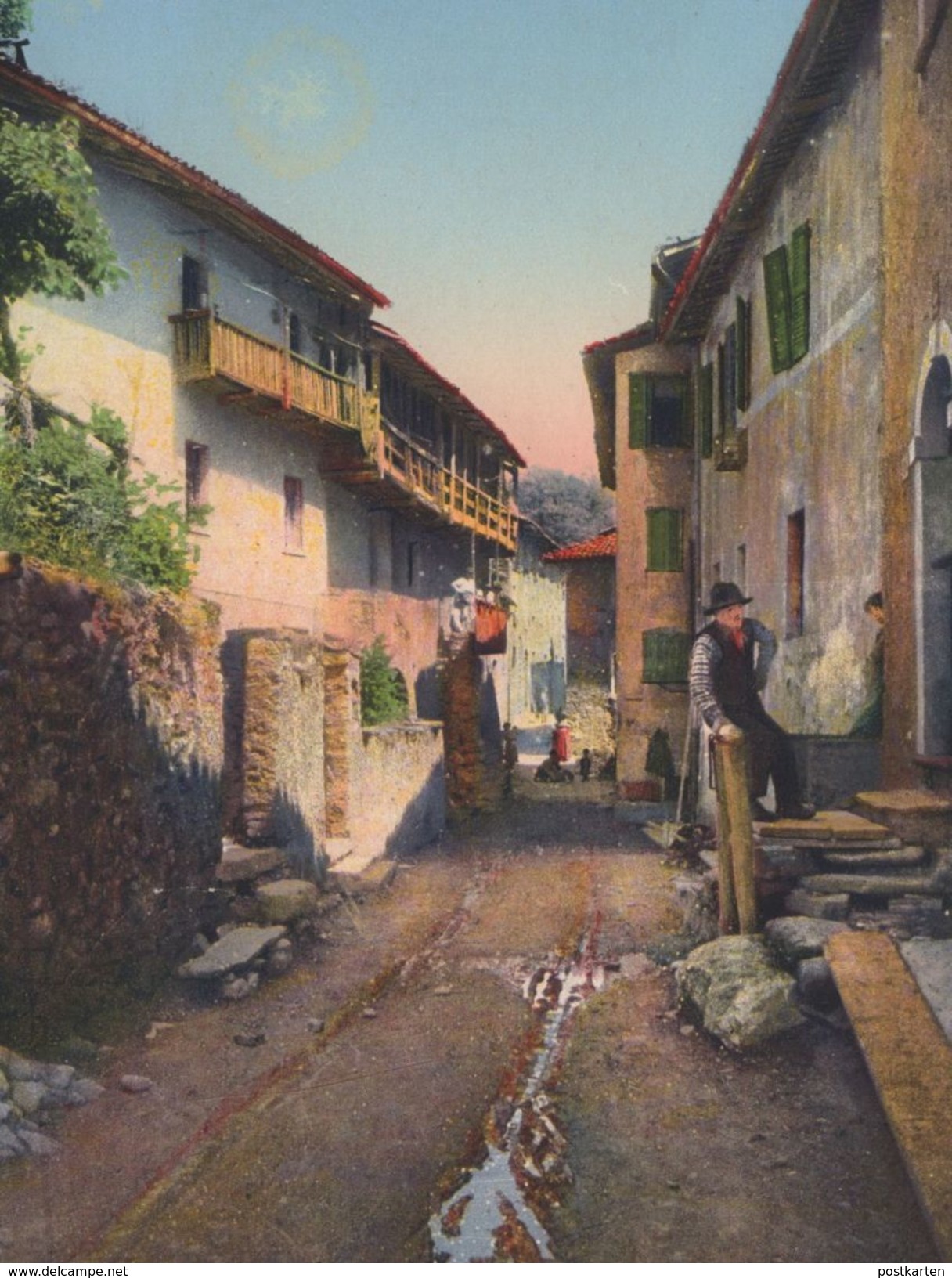 ALTE POSTKARTE AGRA DORFSTRASSE STRADA COMUNALE Ticino Collina D'Oro Alter Mann Ansichtskarte Postcard Cpa AK - Agra