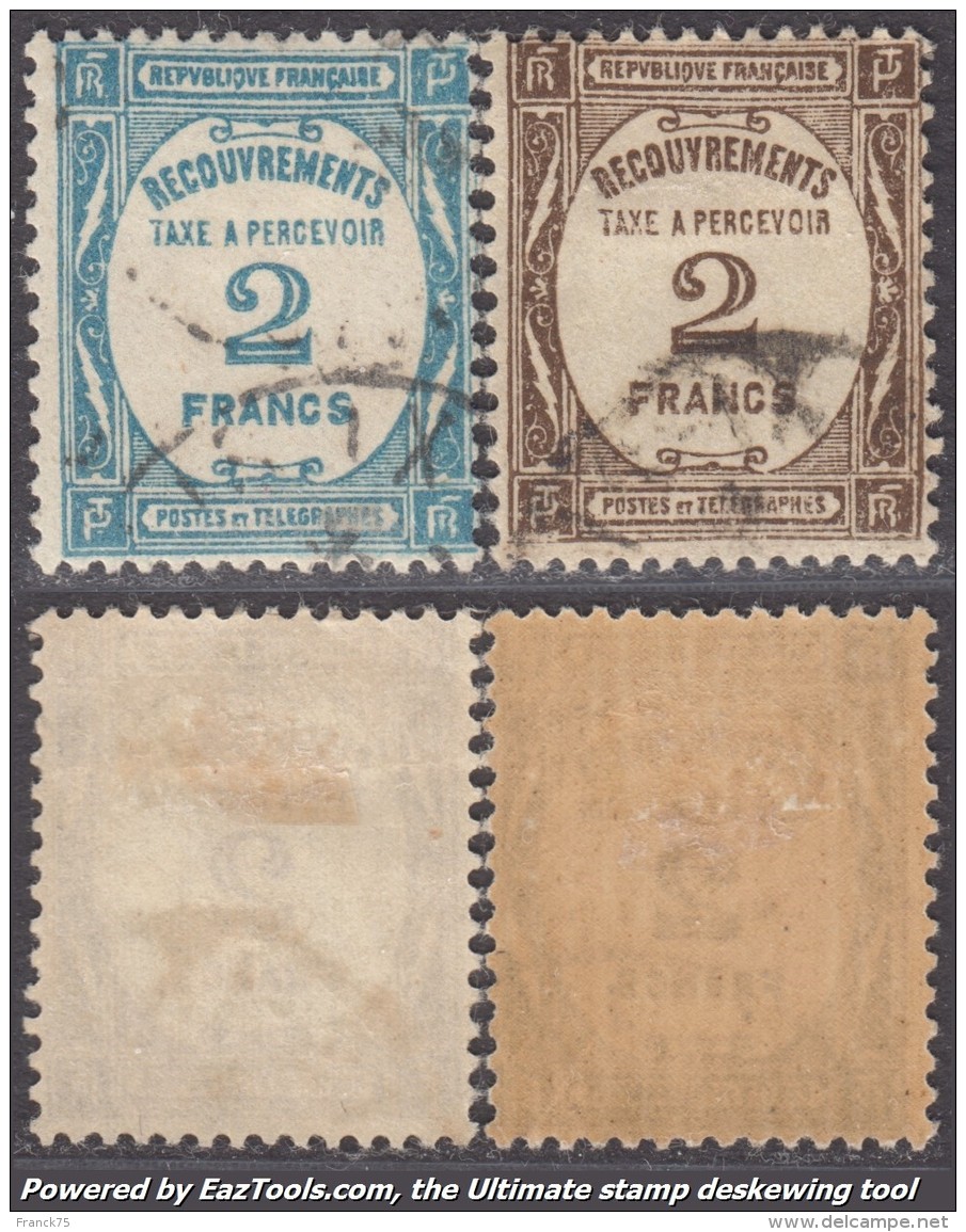 2Fr TAXE Bleu Et Sépia Oblitérés TB (Y&amp;T N° 61 Et 62, Cote: +80&euro;) - 1859-1959 Oblitérés