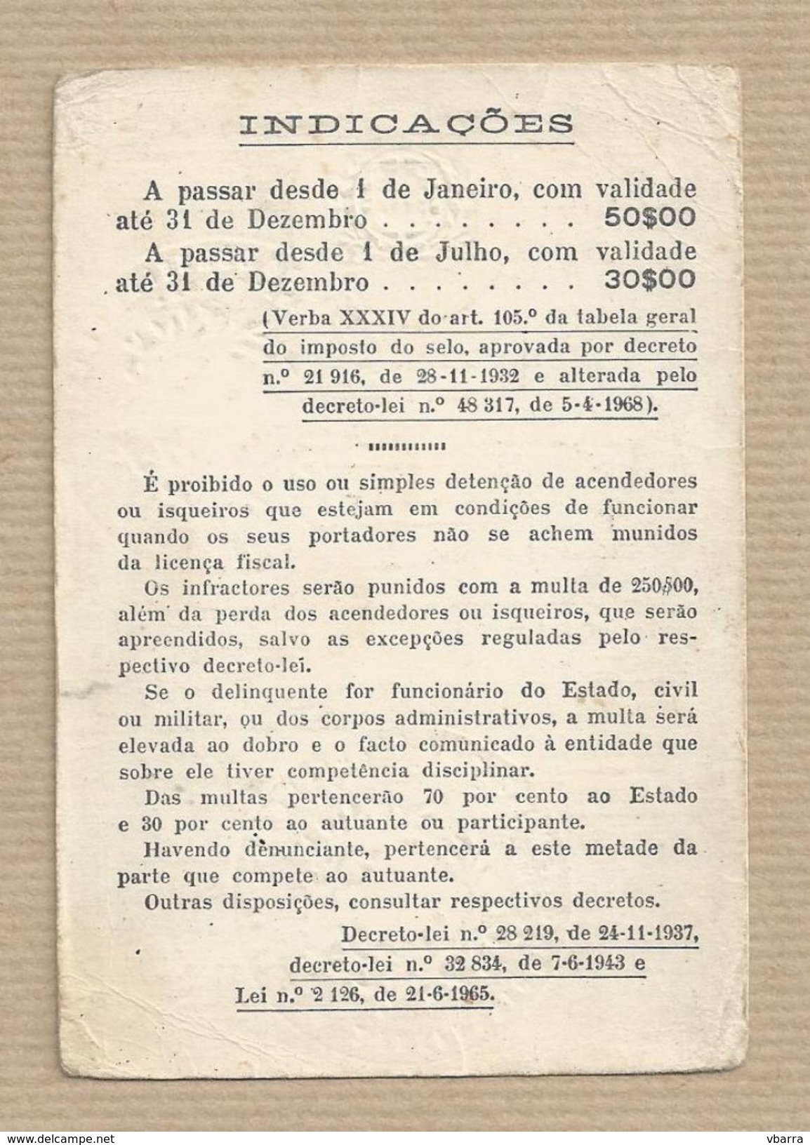 Licença Para Uso De Isqueiro License Use A Lighter Licence  Utilisation De Briquet Licencia Para Uso De Encendedor - Documenti