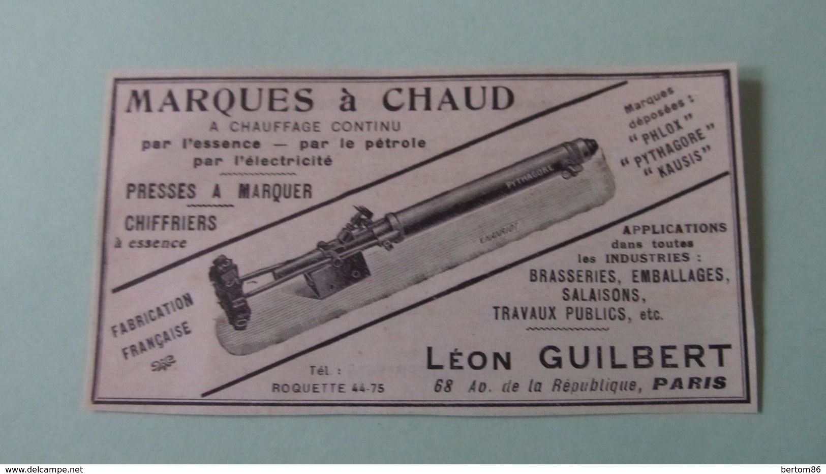 MARQUES à CHAUD - PRESSES A MARQUER - CHIFFRIERS - LEON GUILBERT - PARIS - FABRICATION FRANCAISE - PUBLICITE DE 1925. - Menus