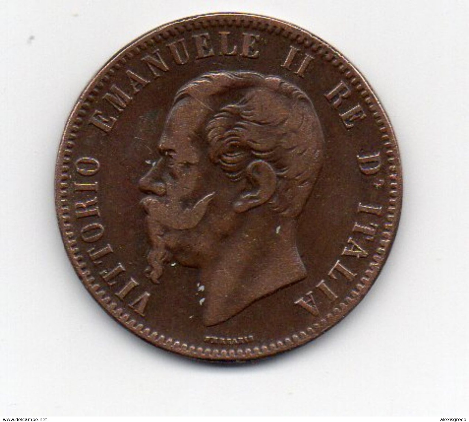 ITALY 1863 TEN CENTESIMI COPPER COIN NO MINT MARK USED In FAIR CONDITION. (HG96) - 1861-1878 : Victor Emmanuel II