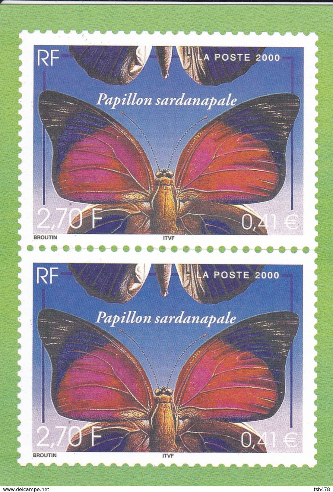 PUBLICITE--LA POSTE  2000---BROUTIN--papillon Sardanapale--voir 2 Scans - Papillons