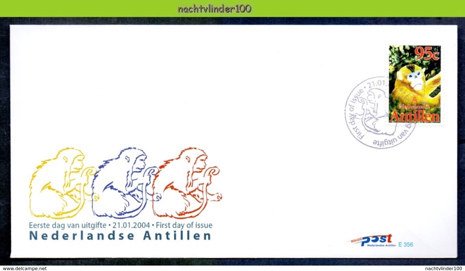 Ndv356+Afb E356+A FAUNA AAP APEN ZOOGDIER CHINESE LUNAR YEAR OF THE MONKEY MAMMALS AFFEN NEDERLANDSE ANTILLEN 2004 FDC's - Apen